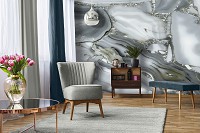 Флизелиновые фото обои для стен под мрамор 254 x 184 см Абстракция - Переливающийся серым цветом камень (13725V4)+клей