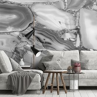 Красивые флизелиновые фотообои на кухню 416 x 254 см Мрамор - Переливающийся серым цветом камень (13726VEXXXL)+клей