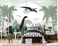 Моющиеся флизелиновые детские фотообои для мальчика 460x300 см Зеленые динозавры (13731V12) +клей