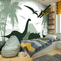 Флизелиновые детские фотообои для мальчика 368x254 см Зеленые динозавры (13731V8) +клей