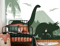 Флизелиновые детские фотообои для мальчика в спальню над кроватью 312x219 см Зеленые динозавры (13731VEXXL) +клей