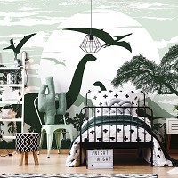 Флизелиновые фотообои фото Зеленые динозавры в лесу (13732V)+клей