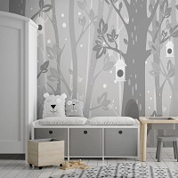Флизелиновые фото обои для детей 254 x 184 см Серые деревья и домики для птичек (13738V4)+клей