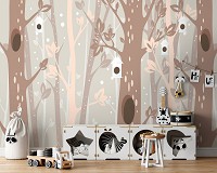 Флизелиновые фотообои 416 x 254 см Детские - Коричневые деревья и домики для птичек (13739VEXXXL)+клей
