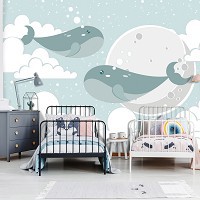 Флизелиновые фотообои 368 x 280 см Детские - Голубые киты в облаках (13740V10)+клей