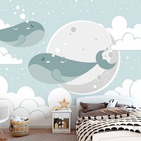 Флизелиновые фотообои в ванную 460 x 300 см Детские - Голубые киты в облаках (13740V12)+клей