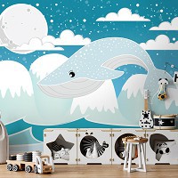 Флизелиновые фотообои Детские - Бриллиантовый кит в горах (13741V)+клей