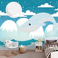 Облака флизелиновые фотообои 460 x 300 см Детские - Брильянтовый кит в горах (13741V12)+клей