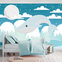 Флизелиновые фотообои для девочки 254 x 184 см Детские - Брильянтовый кит в горах (13741V4)+клей