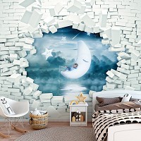 3D Флизелиновые фотообои в детскую для мальчика 312 x 219 см Спящая луна из стены (13743VEXXL)+клей