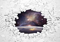 Флизелиновые фотообои в интерьере Космос за 3D кирпичной стеной (13744V)+клей - вид 1 миниатюра