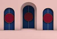 Флизелиновые фотообои 3D Абстракция Минимализм Красные круги в арках (13747V)+клей - вид 1 миниатюра