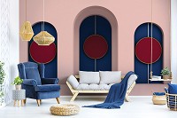 Флизелиновые фотообои 3D Абстракция Минимализм Красные круги в арках (13747V)+клей