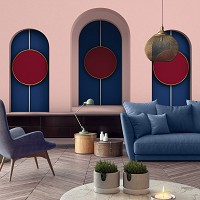 Флизелиновые фотообои 3D Абстракция Минимализм Красные круги в арках (13747V)+клей - вид 7 миниатюра