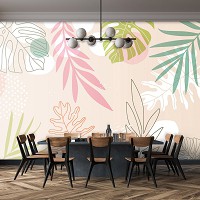 Флизелиновые фотообои в детскую комнату листья 368x254 см Пастельный цвет (13755V8) +клей
