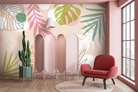 Детские флизелиновые фотообои для стен листья 312x219 см Пастельный цвет (13755VEXXL) +клей