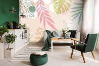 Детские флизелиновые фотообои для стен листья 416x254 см Пастельный цвет (13755VEXXXL) +клей