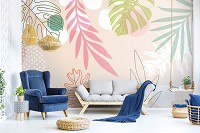 Детские флизелиновые фотообои для стен листья 416x290 см Пастельный цвет (13755VEXXXXL) +клей