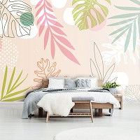 Флизелиновые фото обои с листьями на стену 254x184 см Пастельный цвет (13755V4)+клей