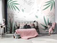 Флизелиновые фото обои для детей 254x184 см Пастельные листья (13756V4)+клей