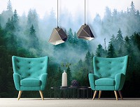 Флизелиновые фотообои 416 x 290 см Природа - Лес в тумане в холодных тонах (13757VEXXXXL)+клей
