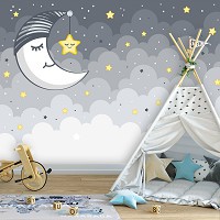 Ночь флизелиновые фотообои 460 x 300 см Детские - Спящая луна и звездочка  (13759V12)+клей