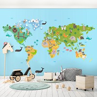 Флизелиновые фотообои Детские - Карта мира с зверятами (13760V)+клей - вид 9 миниатюра