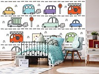 Флизелиновые авто фото обои 254 x 184 см Детские - Нарисованные машинки на дороге (13766V4)+клей