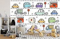 Детские флизелиновые фотообои Нарисованные машинки на дороге (13766V)+клей
