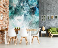 Фотообои флизелиновые 184 x 254 см Цветы - Бирюзовые листья (13767V4A)+клей - вид 5 миниатюра