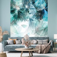 Фотообои флизелиновые 184 x 254 см Цветы - Бирюзовые листья (13767V4A)+клей - вид 6 миниатюра