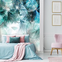 Фотообои флизелиновые 206 x 275 см Цветы - Бирюзовые листья (13767VEA)+клей