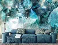 Флизелиновые фотообои 312 x 219 см Цветы - Бирюзовые листья (13767VEXXL)+клей