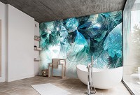 Современные флизелиновые фотообои 416 x 254 см Цветы - Бирюзовые листья (13767VEXXXL)+клей