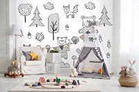 Флизелиновые фотообои в детскую 312 x 219 см Мишки в лесу  (13768VEXXL)+клей