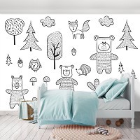 Флизелиновые фотообои в детскую комнату 368 x 254 см Мишки в лесу  (13768V8)+клей