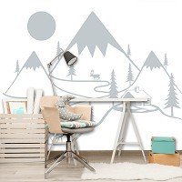 Флизелиновые фото обои для детской комнаты 254 x 184 см Пейзаж - Горный домик в снегу (13769V4)+клей