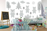 Флизелиновые фотообои 416 x 290 см Детские - Мишки гуляют в лесу  (13770VEXXXXL)+клей