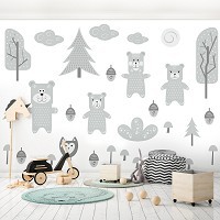 Флизелиновые фотообои для девочки 416 x 254 см Детские - Мишки гуляют в лесу  (13770VEXXXL)+клей