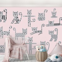 Флизелиновые узоры для фото обоев 368 x 254 см Детские - Котики прыгают  (13772V8)+клей