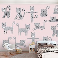 Готовые флизелиновые фотообои 312 x 219 см Детские - Котики прыгают  (13772VEXXL)+клей