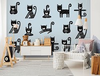 Флизелиновые фотообои для детской 416 x 254 см Черные котики прыгают (13773VEXXXL)+клей