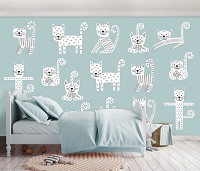 Флизелиновые фотообои в комнату девочке 312 x 219 см Детские - Белые котики прыгают (13774VEXXL)+клей