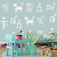 Флізелінові фотошпалери для дитячої кімнати хлопчика Білі котики стрибають (13774V)+клей - вид 9 мініатюра