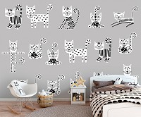 Флизелиновые фотообои 460 x 300 см Детские - Черно-белые котики прыгают  (13775V12)+клей