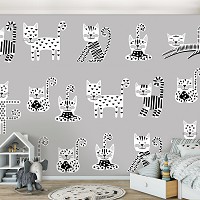 Флизелиновые узоры для фото обоев 312 x 219 см Детские - Черно-белые котики прыгают  (13775VEXXL)+клей
