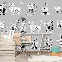 Коты флизелиновые фотообои 368 x 280 см Детские - Черно-белые котики прыгают  (13775V10)+клей