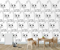 Флизелиновые фотообои в интерьере 368 x 280 см Детские черно-белые котики (13777V10)+клей