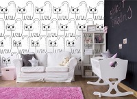 Флизелиновые фотообои для девочек 416 x 290 см Детские черно-белые котики (13777VEXXXXL)+клей