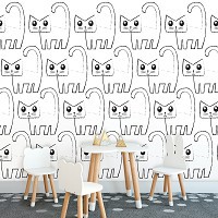 Флизелиновые фотообои для мальчика 368 x 254 см Детские черно-белые котики (13777V8)+клей